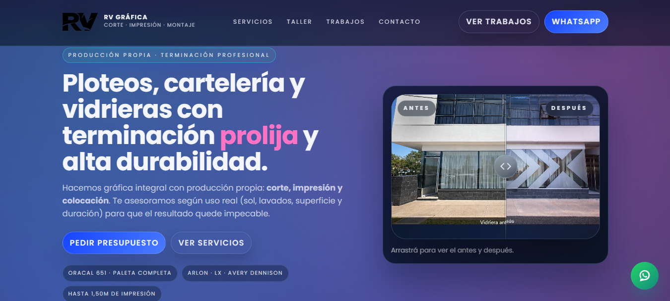 Captura de la web institucional (home) - RV Gráfica