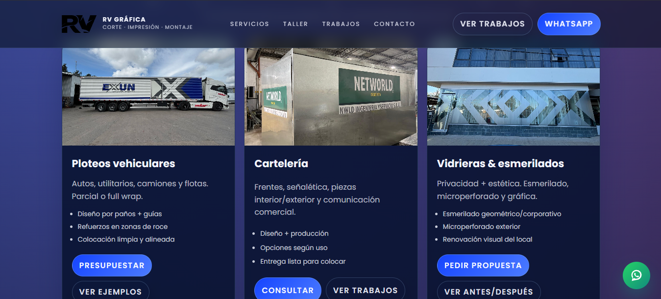 Captura de la web institucional (servicios o portfolio) - RV Gráfica